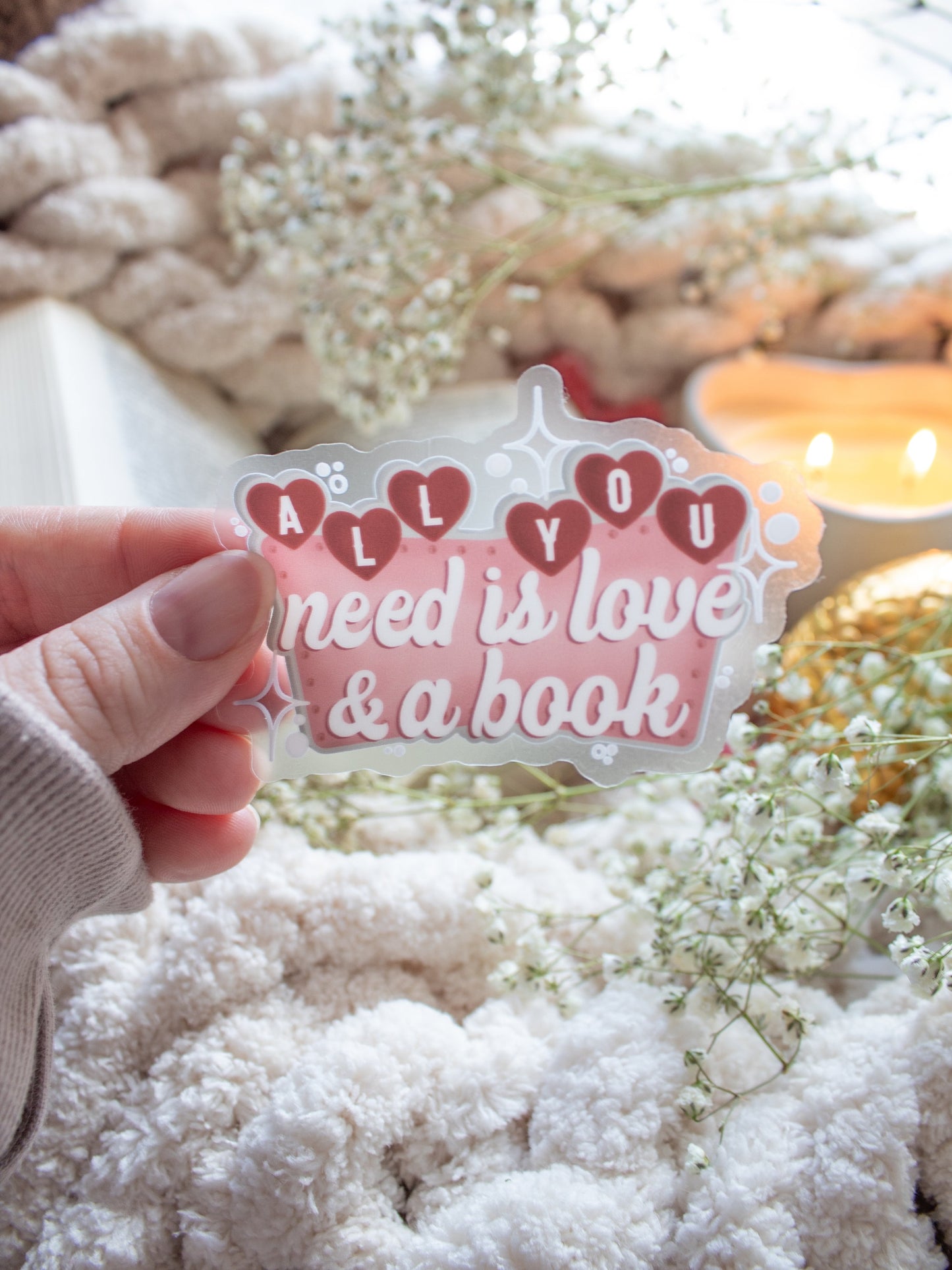 All You Need is Love and a Book Waterproof Sticker | 3”x2.2”