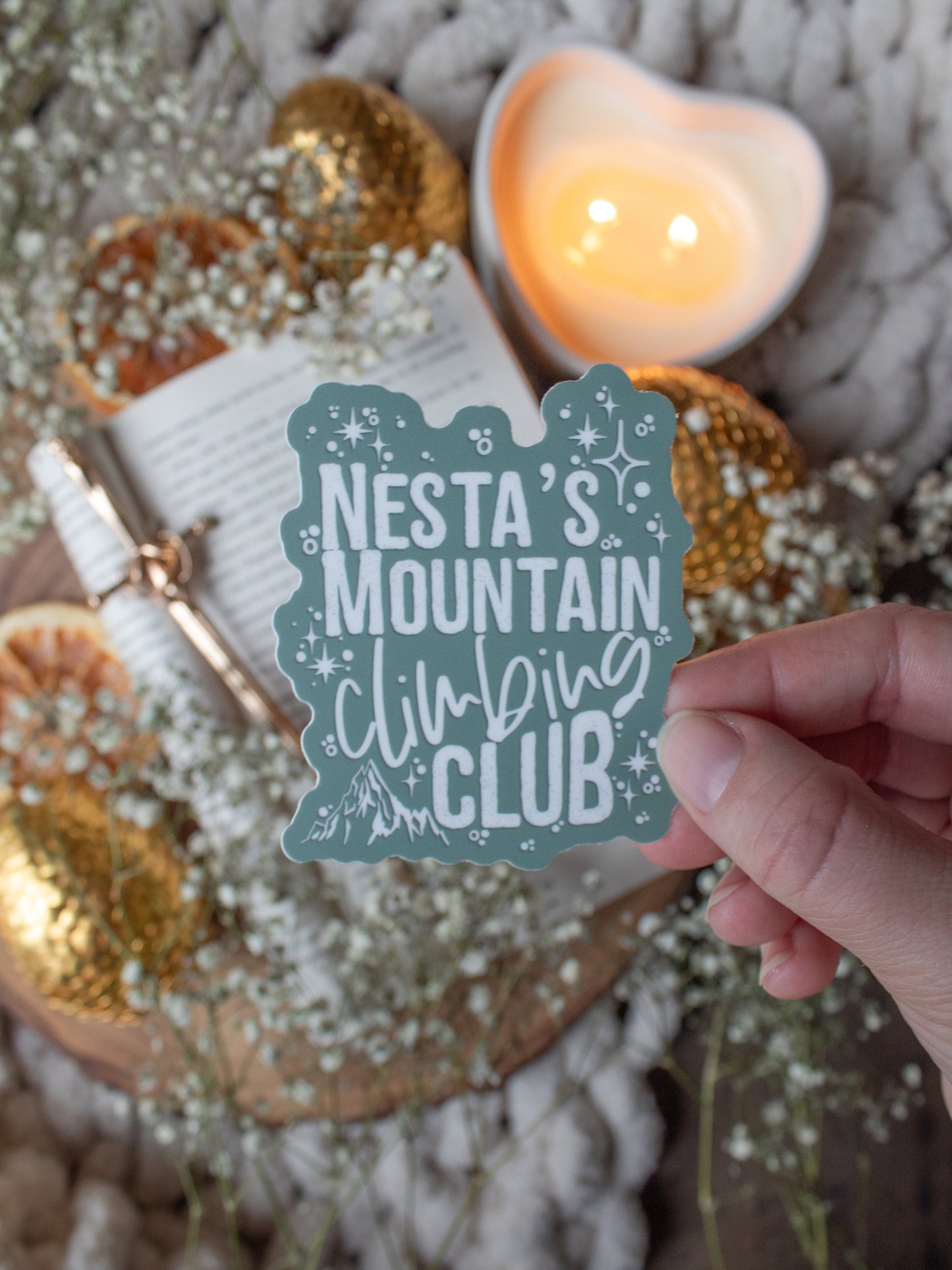 Nesta's Mountain Climbing Club Waterproof Sticker | A Court of Thorns and Roses | SJM |  3" x 1.2"