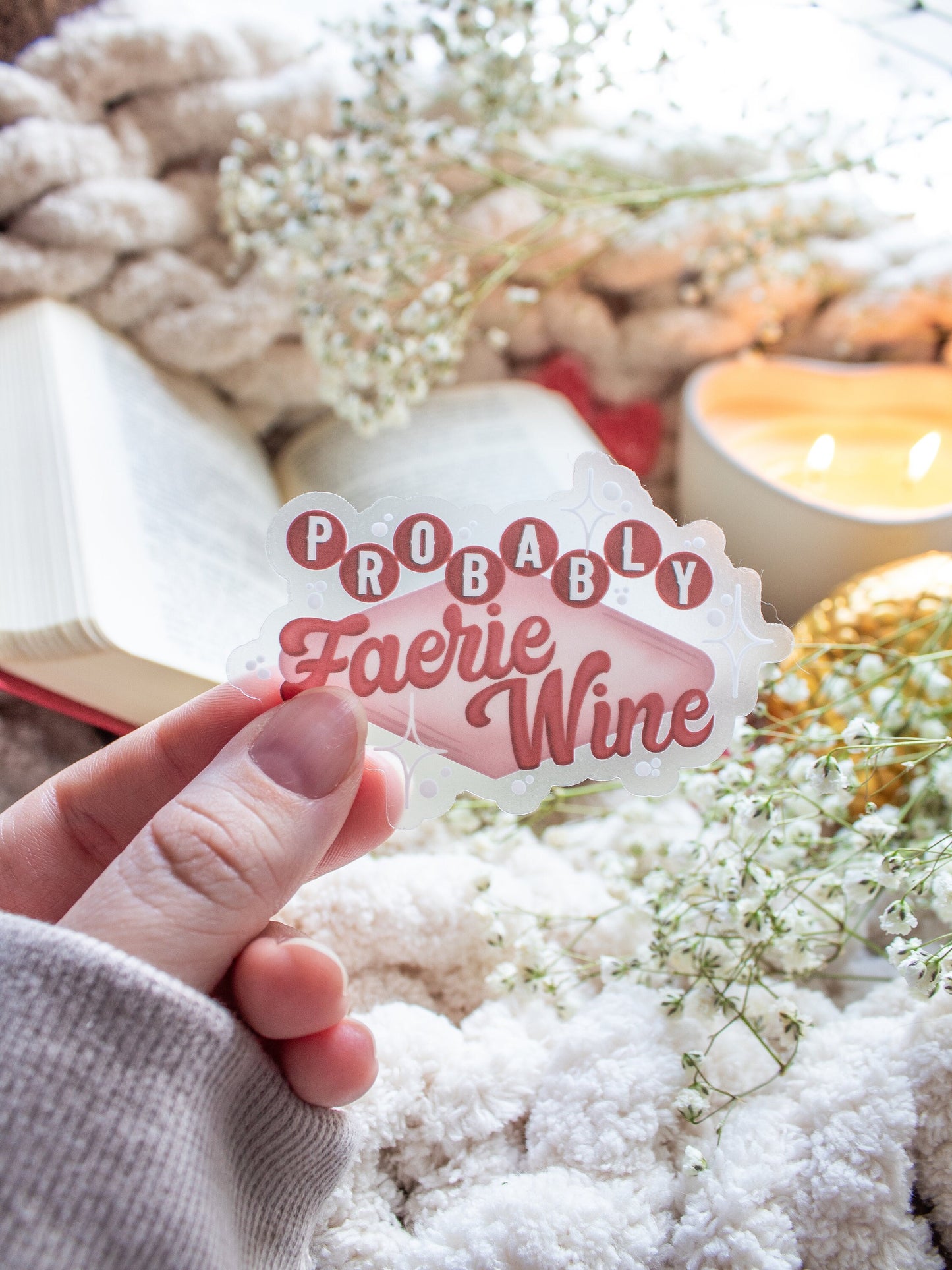 Probably Faerie Wine Retro Sign Waterproof Sticker | Clear | 3"x2"