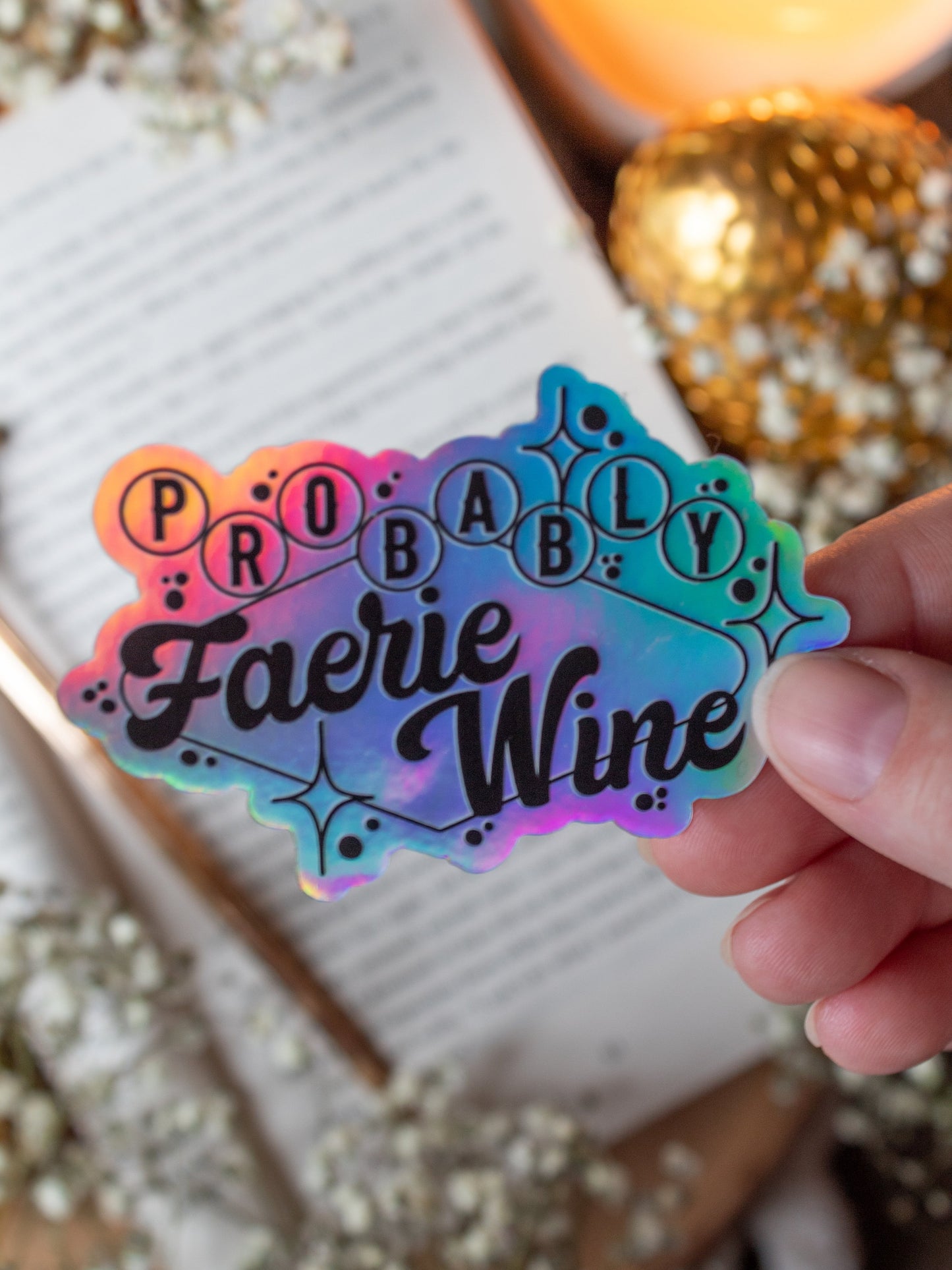 Probably Faerie Wine Retro Sign Waterproof Sticker | Holographic | 3"x2"