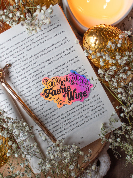 Probably Faerie Wine Retro Sign Waterproof Sticker | Holographic | 3"x2"